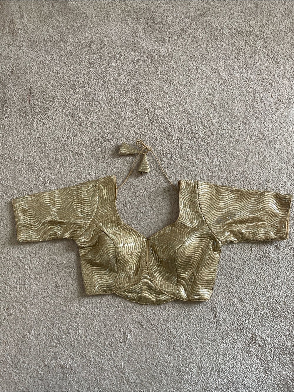 Metallic Gold Wave Halter saree Blouse